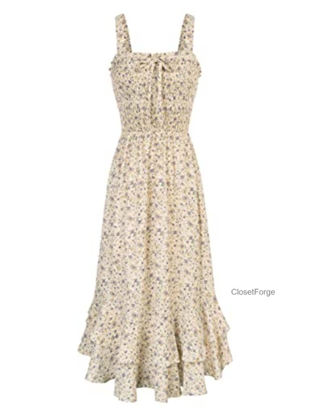 Womens Floral Boho Maxi Dress Smocked Open Back A-Line Sleeveless Summer